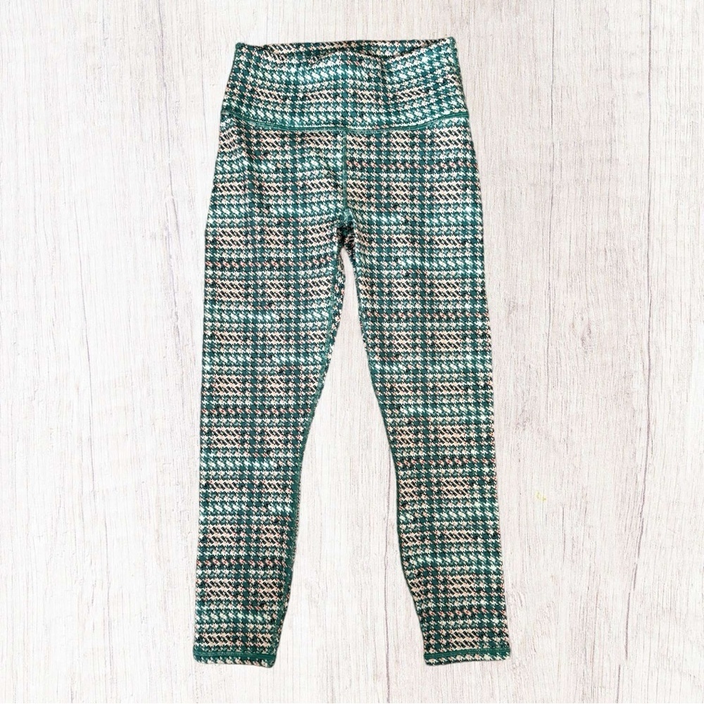 Fabletics NWT High Waisted Powerhold 7/8 Green Herringbone Leggings size Small
